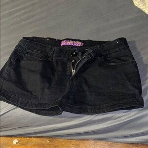 Black Jean Shorts with Zip Fly and Belt Loops